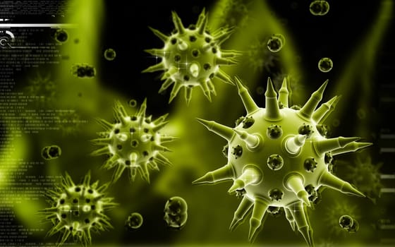 Digital illustration of Flu virus in colour background