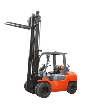 Gas powered forklift truck isolated on white