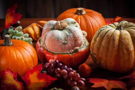 Traditional pumpkins for Thanksgiving and Halloween in warm colors