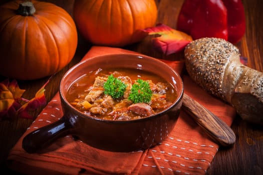 Gourmet hearty goulash soup - traditional Hungarian cuisine