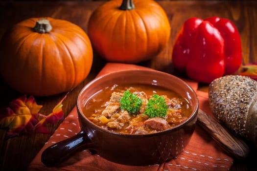 Gourmet hearty goulash soup - traditional Hungarian cuisine