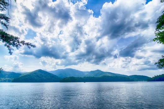 lake santeetlah in great smoky mountains in summer