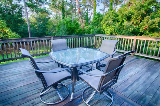 beach house porch deck and patio set at sunrise