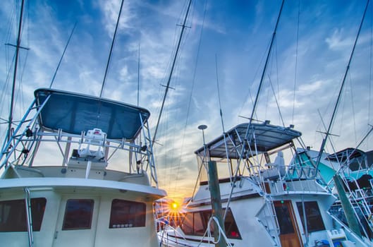 View of Sportfishing boats at Marina early morning