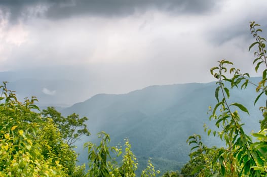 ridges of theSmokey Mountains extending across the valley on the BLue Ridge Parkway near Cherokee, North Carolina.