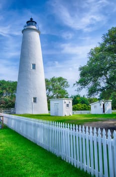 The Ocracoke Lighthouse and Keeper's Dwelling on Ocracoke Island of North Carolina's Outer Banks