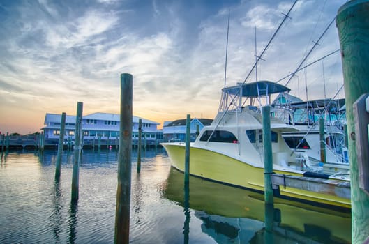 View of Sportfishing boats at Marina early morning