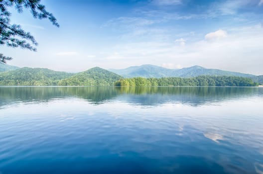 lake santeetlah in great smoky mountains in summer