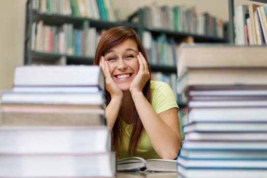 Cute student in library
