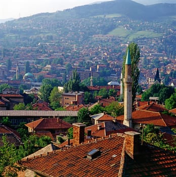 View of houses and mosque in Sarajevo, Bosnia-Herzegovina