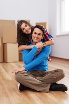 Happy couple in their new house