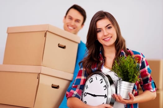 Young couple moving in their home