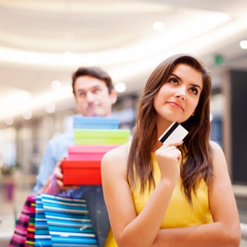 Portrait of a dreaming female shopaholic