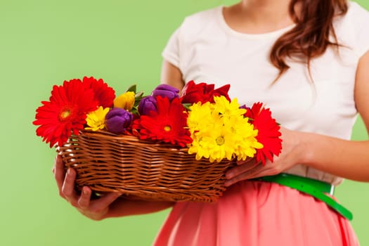Spring flowers in a basket