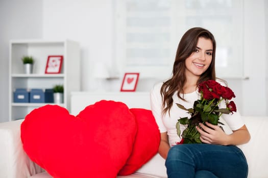 Valentine's day with bouquet of red roses