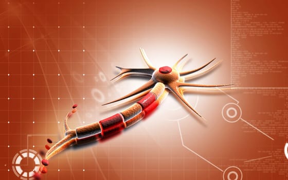 Digital illustration of neuron in colour background