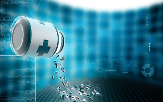 Digital illustration of capsule bottle in colour background