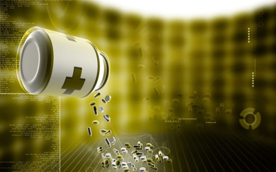 Digital illustration of capsule bottle in colour background