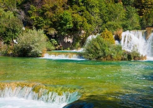River Krka , great tourist attraction near Sibenik, forms 17 waterfalls in an area 400 mt. in length and 100 mt. in width