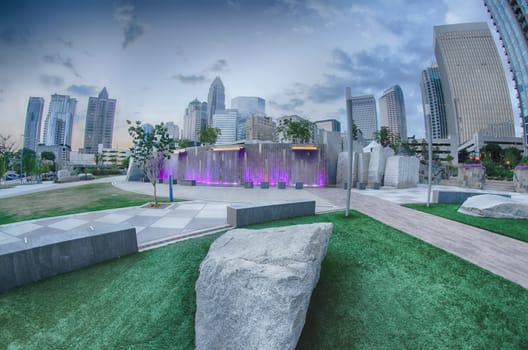 August 29, 2014, Charlotte, NC - view of Charlotte skyline at night near Romare Bearden park in the morning