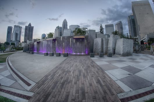 August 29, 2014, Charlotte, NC - view of Charlotte skyline at night near Romare Bearden park in the morning