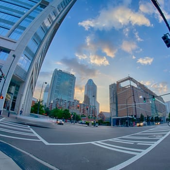 morning city skyline and streets in charlotte nc