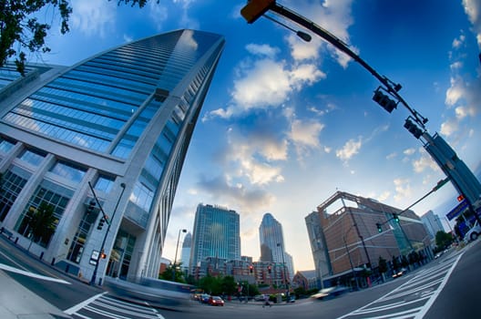 morning city skyline and streets in charlotte nc