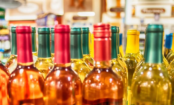 Bottles of wine on display in store