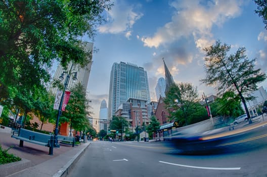 morning city skyline and streets in charlotte nc