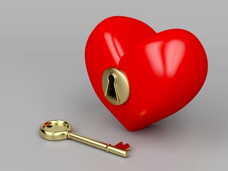 Red heart and gold key