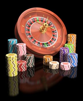 Concept of casino and gambling. Clipping path on the chips.