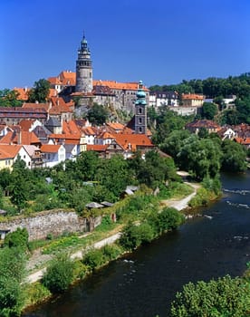 Cesky Krumlov with river and castle in Czech Republic