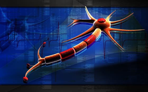 Digital illustration of neuron in colour background