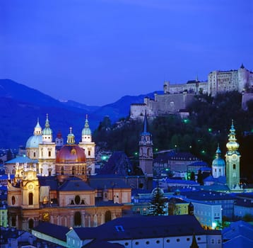 View of Salzburg at night  in Austria