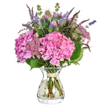 Bouquet of flowers with herbs and hydrangea