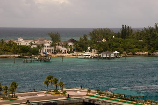 Houses on a small island in the Bahamas