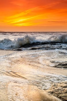 Landscape of sunset over the ocean in France
