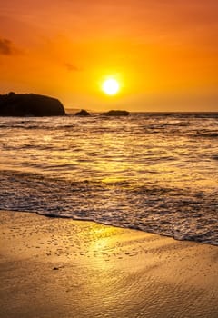 Landscape of sunset over the ocean in France