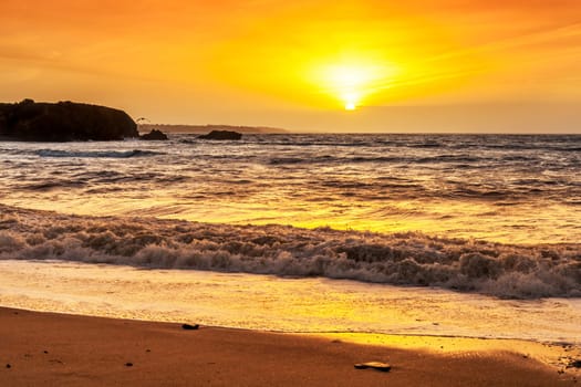 Landscape of sunset over the ocean in France