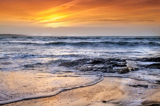 Landscape of sunset over the ocean in France