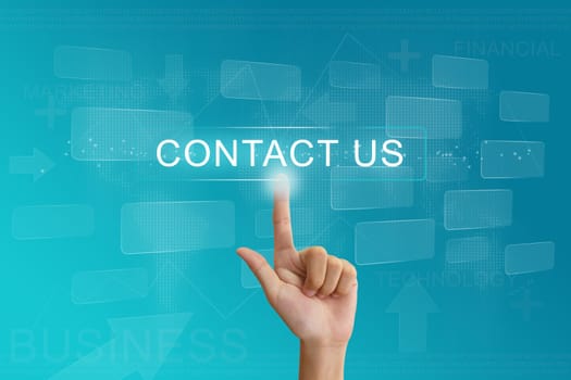 hand press on contact us button on virtual screen
