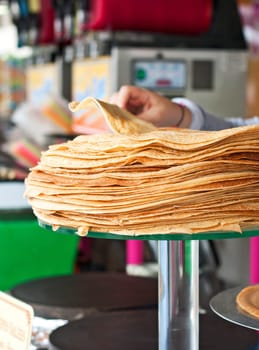 French crepes for sale on a display in Paris