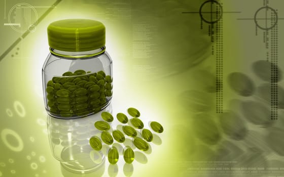 Digital illustration of capsule bottle in colour background