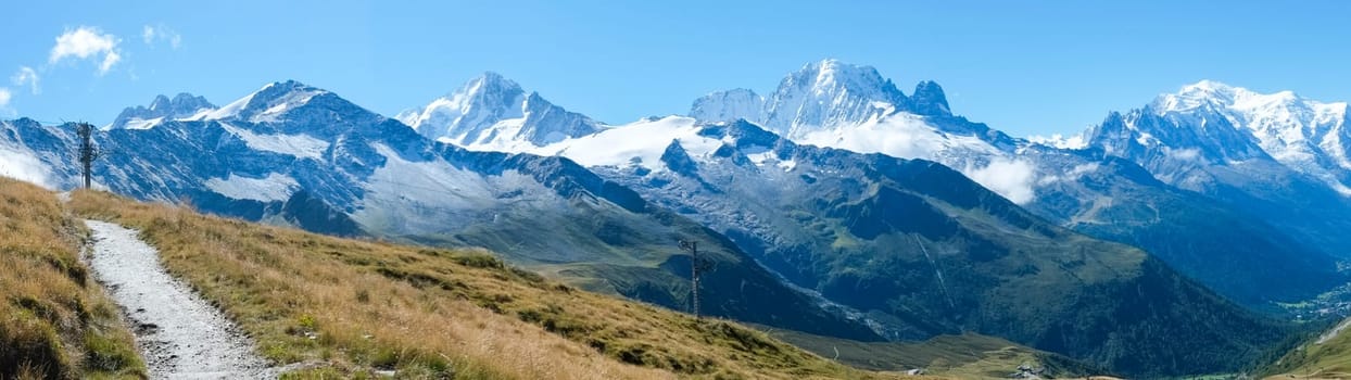 French countryside with Mont Blanc mountain range in the background