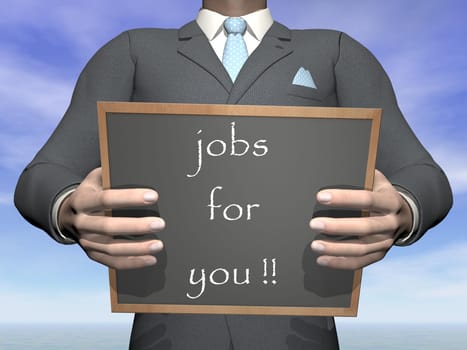 Businessman offering job on blackboard - 3D render