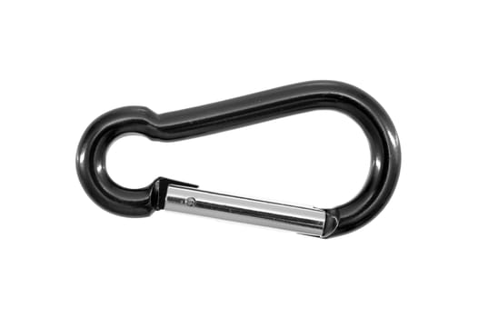 A close up shot of a climbing carabiner