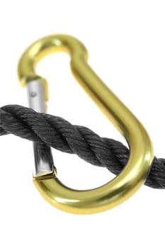 A close up shot of a climbing carabiner