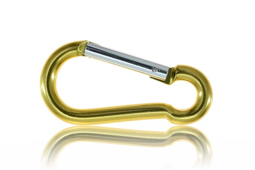 A close up shot of a climbing carabiner