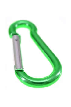 A close up shot of a climbing carabiner