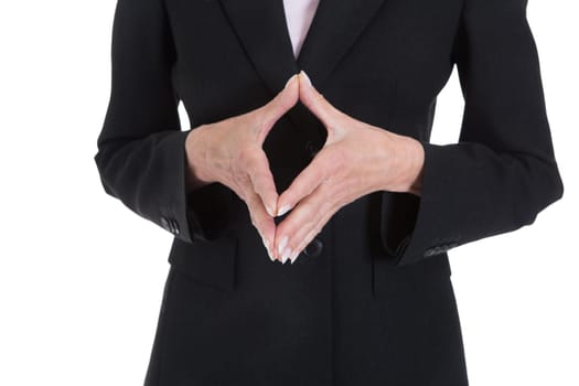 Close Up Of Businesswoman Hand Gesturing On White Background